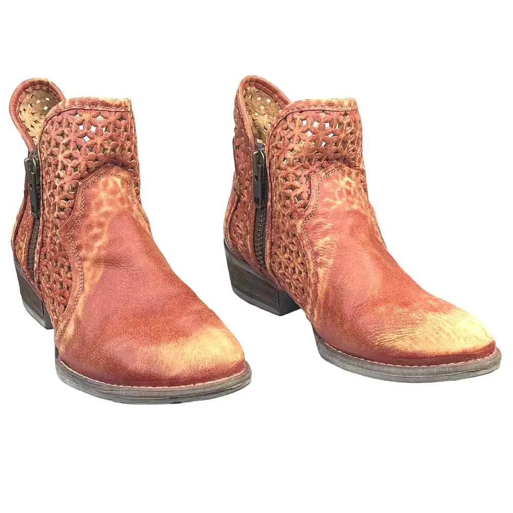 Circle G By Corral Women's Burnt Red Leather Distressed Western Boots Size US 8